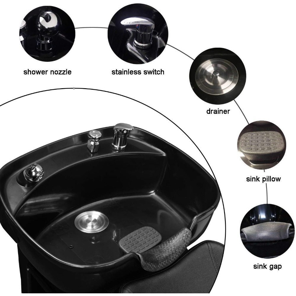 Shampoo Barber Backwash Chair, ABS Plastic Shampoo Bowl Sink Chair for Spa Beauty Salon