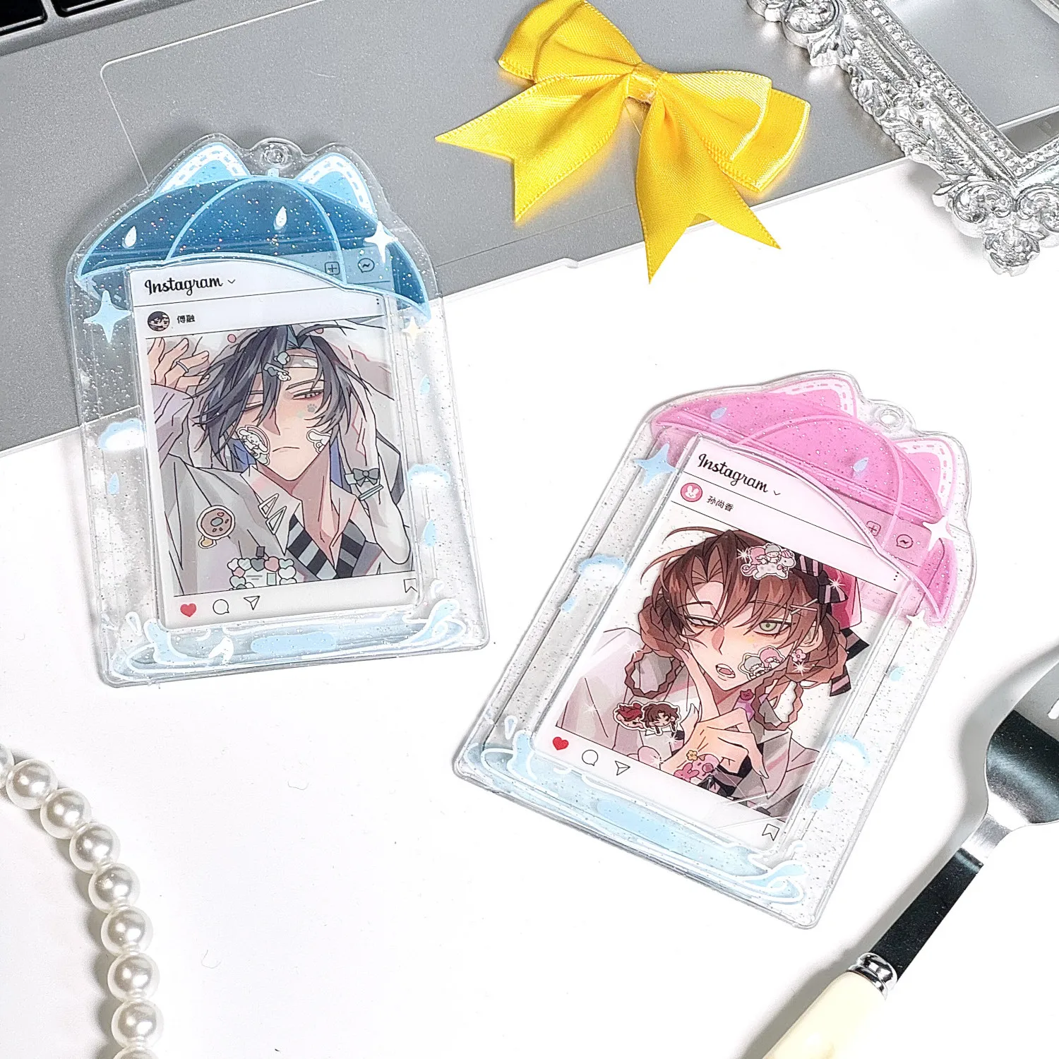 Kpop Photocard Holder with Keychain Y2K Photo Card Sleeves ID Badge Holder Card Protector