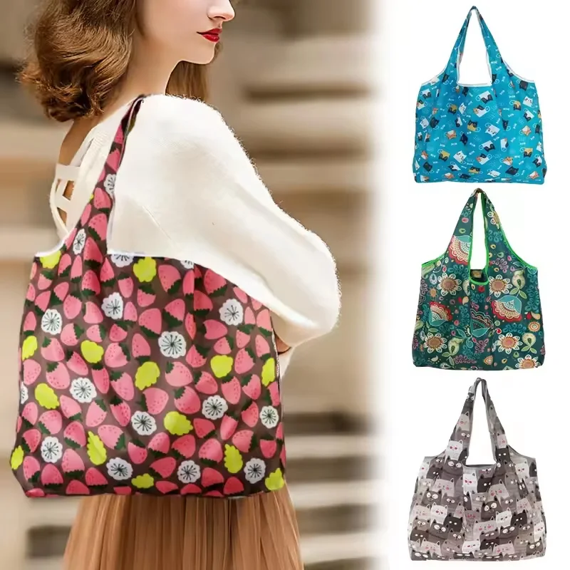 Large Capacity Folding Shopping Bag Environmentally Friendly Folding Bag Creative Portable Printed Hand-held Storage Bag