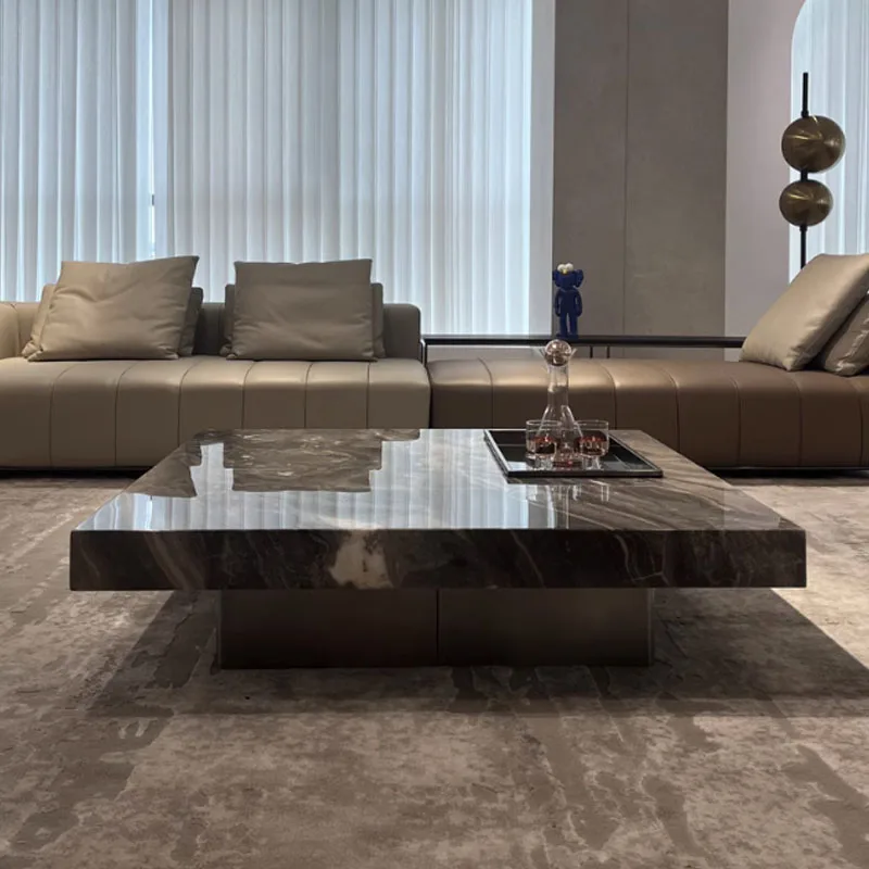 Mesa Lateral Central De Sala De Estar De Alta Qualidade com Base De Aço Inoxidável, mesa De Café De Pedra De Mármore Natural