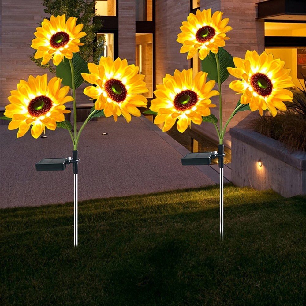 1/3 cabeza LED Solar simulación girasol luces jardín patio césped luces de noche lámpara de paisaje decoración del hogar flor luz
