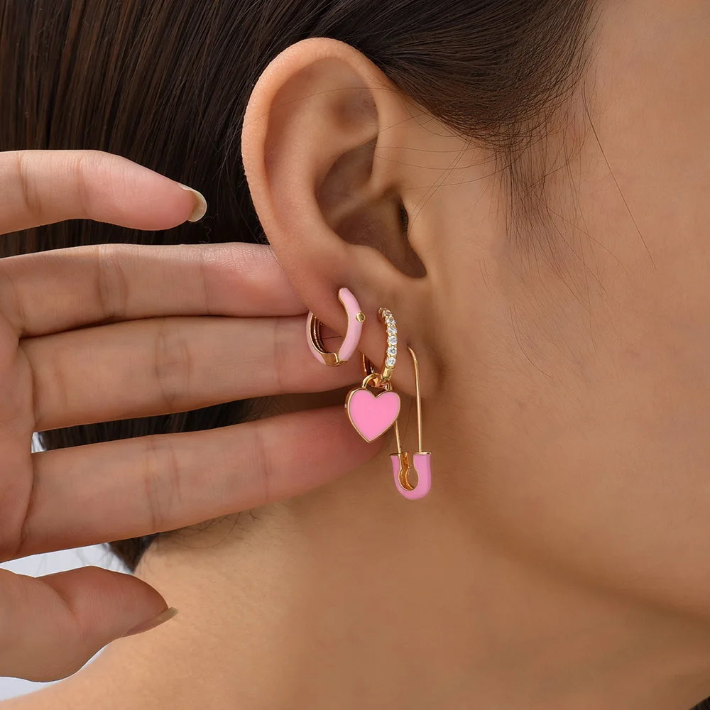 3 Cặp/bộ Nhiều Màu Sắc Đôi Khuyên Tai Vòng Cho Nữ Dễ Thương Trái Tim Ngôi Sao Cầu Vồng Hình Học Vòng Tròn Hiệu Huggie Bông Tai Sáng Tạo Trang Sức Dự Tiệc Quà Tặng