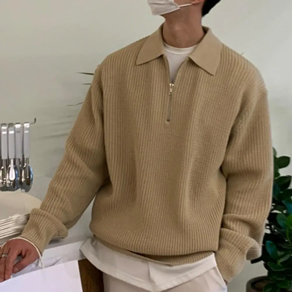 เสื้อกันหนาวผู้ชายผู้ชายฤดูใบไม้ร่วงฤดูหนาวเสื้อกันหนาวถักซิปPullover Soft Warmความยาวกลางเสื้อลําลองสําหรับชายน้ําหนักเบาผู้ชาย
