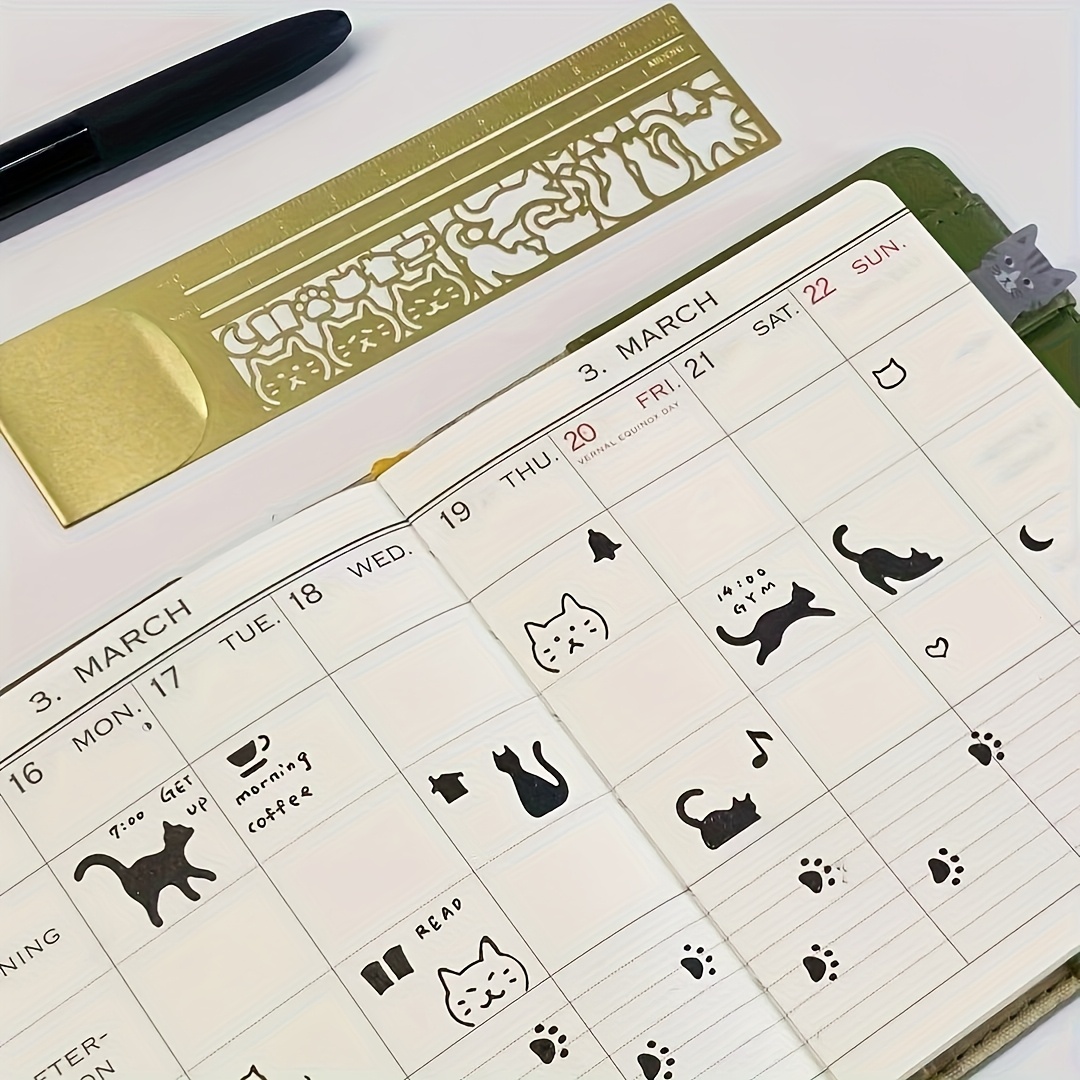 1pc Three-in-One Cat Lover Template Ruler - 20+ Cute Cat Designs Bookmark & Double-Sided Ruler, Perfect Gift for Diary, Planner