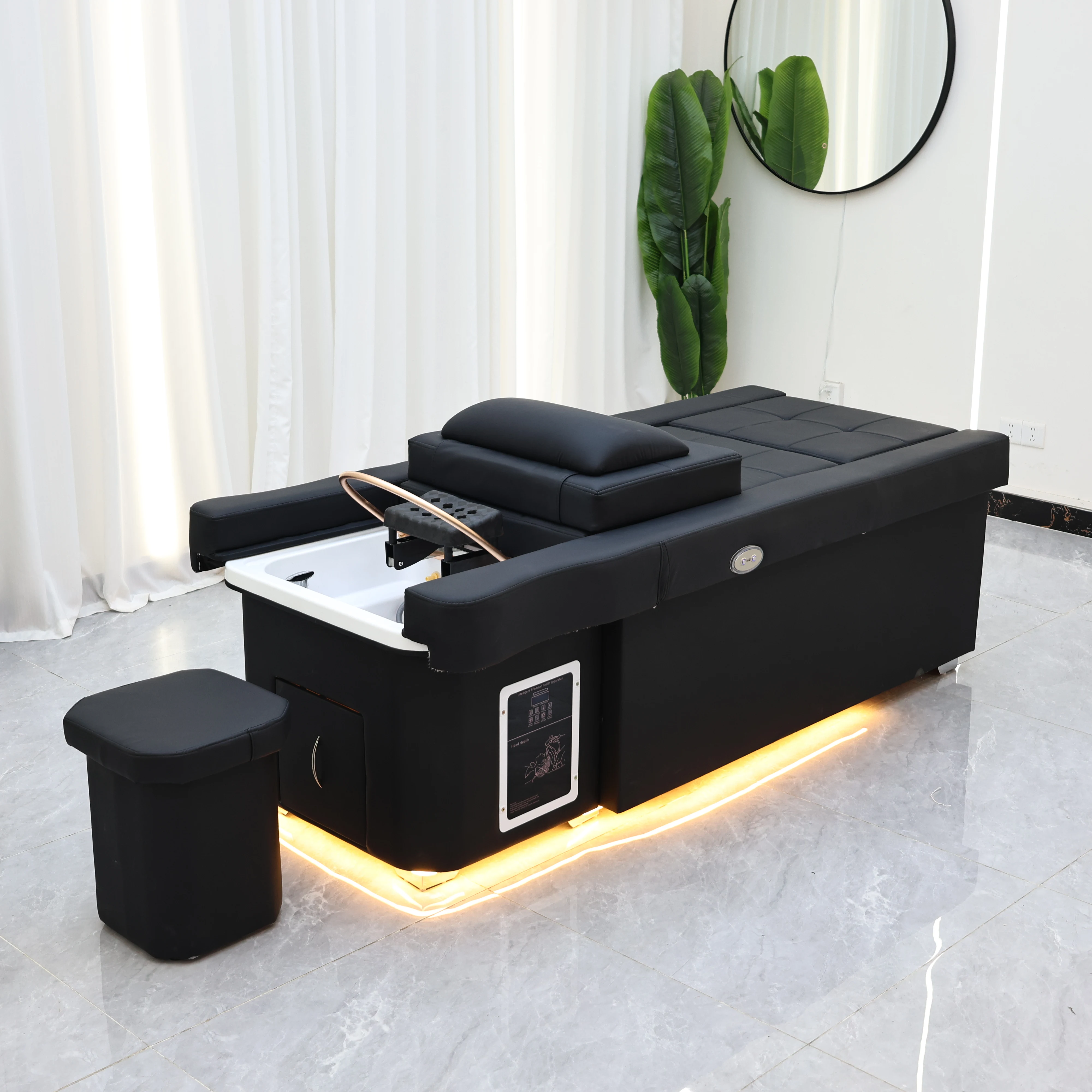 XinSheng Lettino per shampoo elettrico con sollevamento regolabile Lettino da massaggio Lettino da massaggio SPA per salone all-in-one con lavabo per capelli e pediluvio