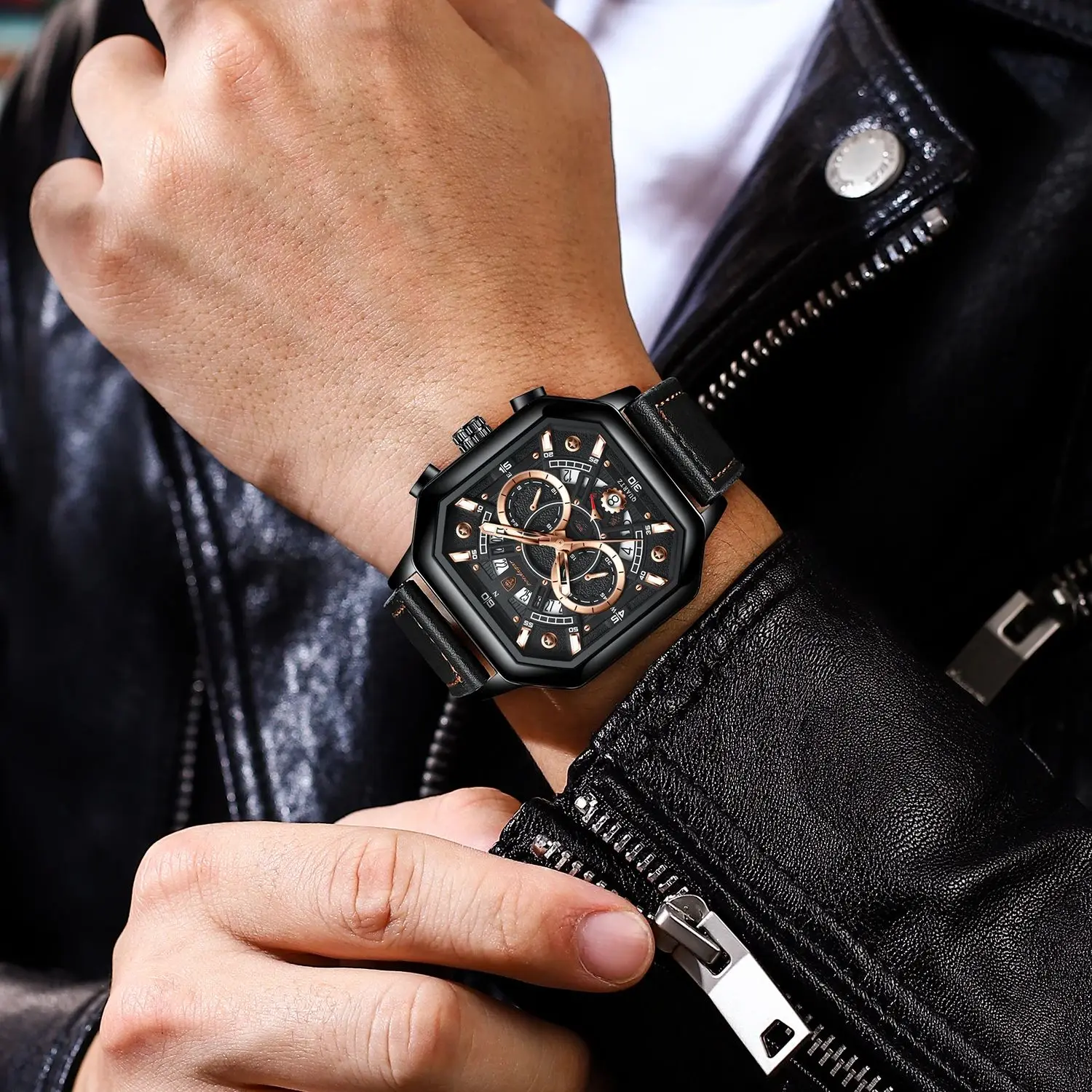 POEDAGAR, Reloj cuadrado con cronógrafo de lujo para Hombre, Reloj luminoso resistente al agua con fecha para Hombre, relojes deportivos de cuero para Hombre, Reloj de cuarzo para Hombre