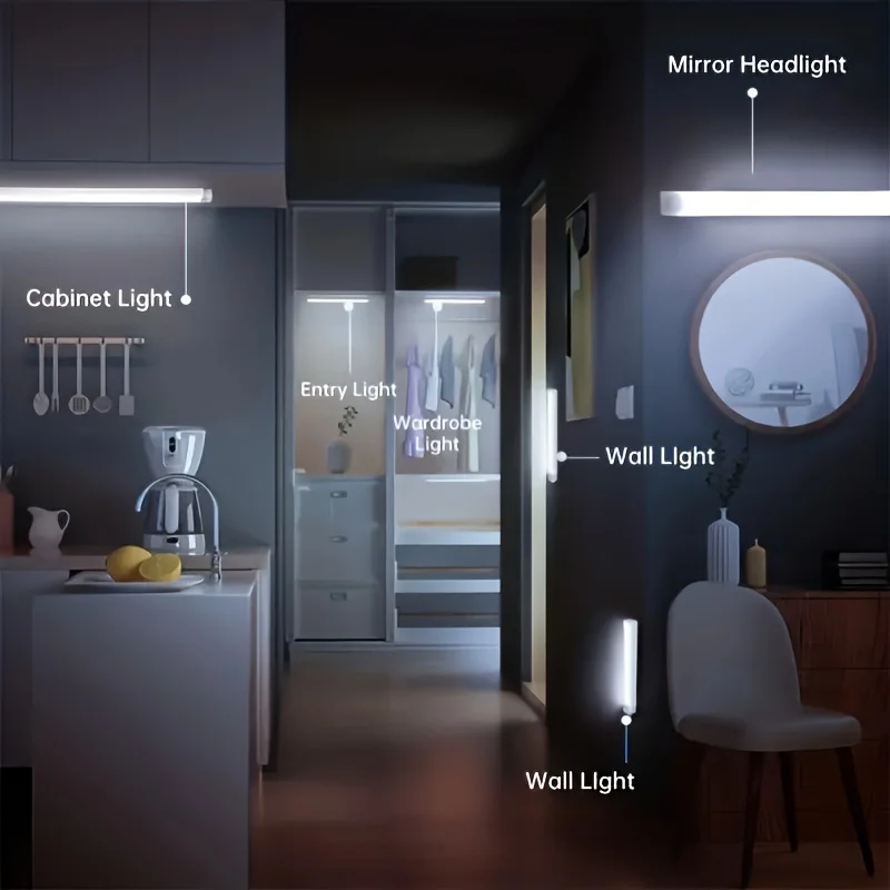 Luz LED nocturna inalámbrica con Sensor de movimiento, luz recargable tipo C para armario, lámpara de armario, retroiluminación de escalera para cocina LED