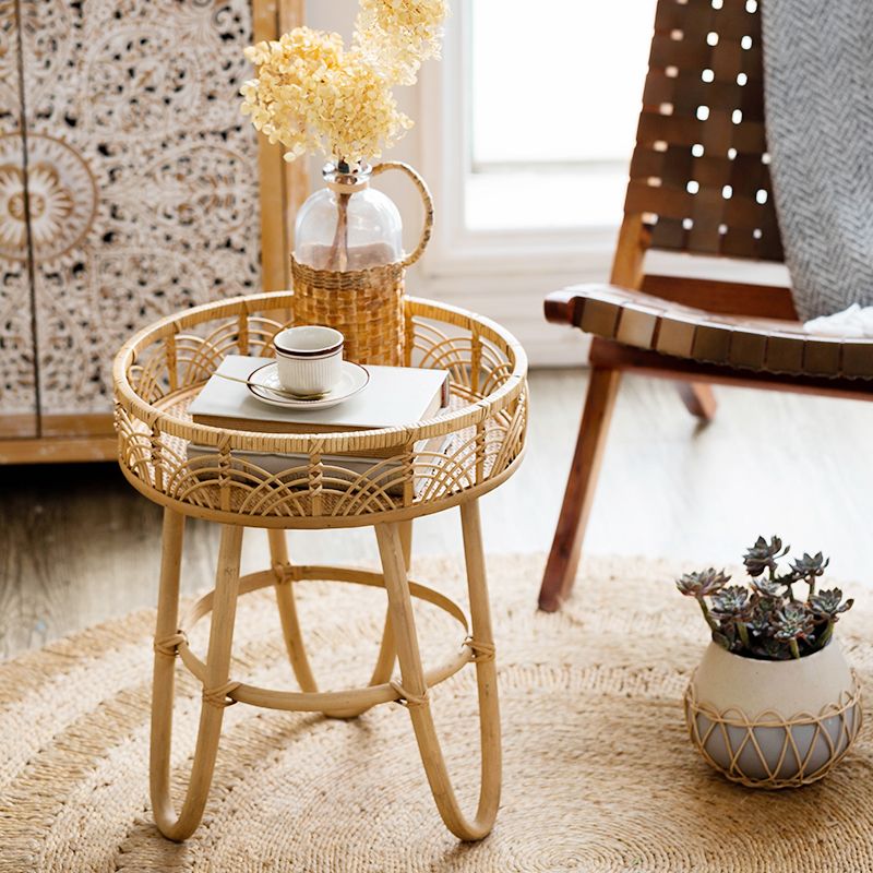 Mesa De Café De Madeira Natural Handwoven Redonda Do Rattan, Mobília De Luxo Leve, Sala De Estar E Salão