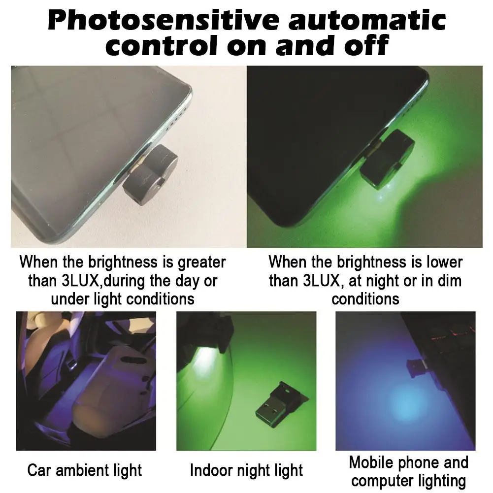 Mini luz ambiental multifuncional tipo C LED RGB, 8 colores cambiables, 5V para computadora de coche y bancos de energía, varios dispositivos