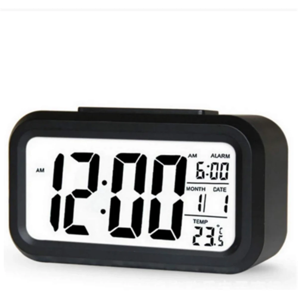 Sveglia digitale a LED piccola/grande Retroilluminazione Snooze Calendario muto Desktop Retroilluminazione elettronica Orologi da tavolo da tavolo