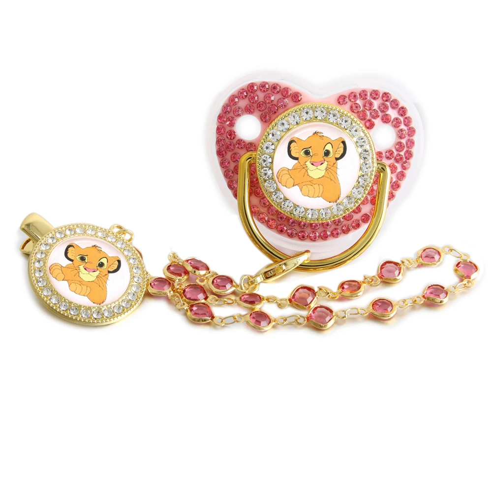Chupeta de bebê Disney Simba com clipe de corrente sem BPA Chupeta manequim brilhante