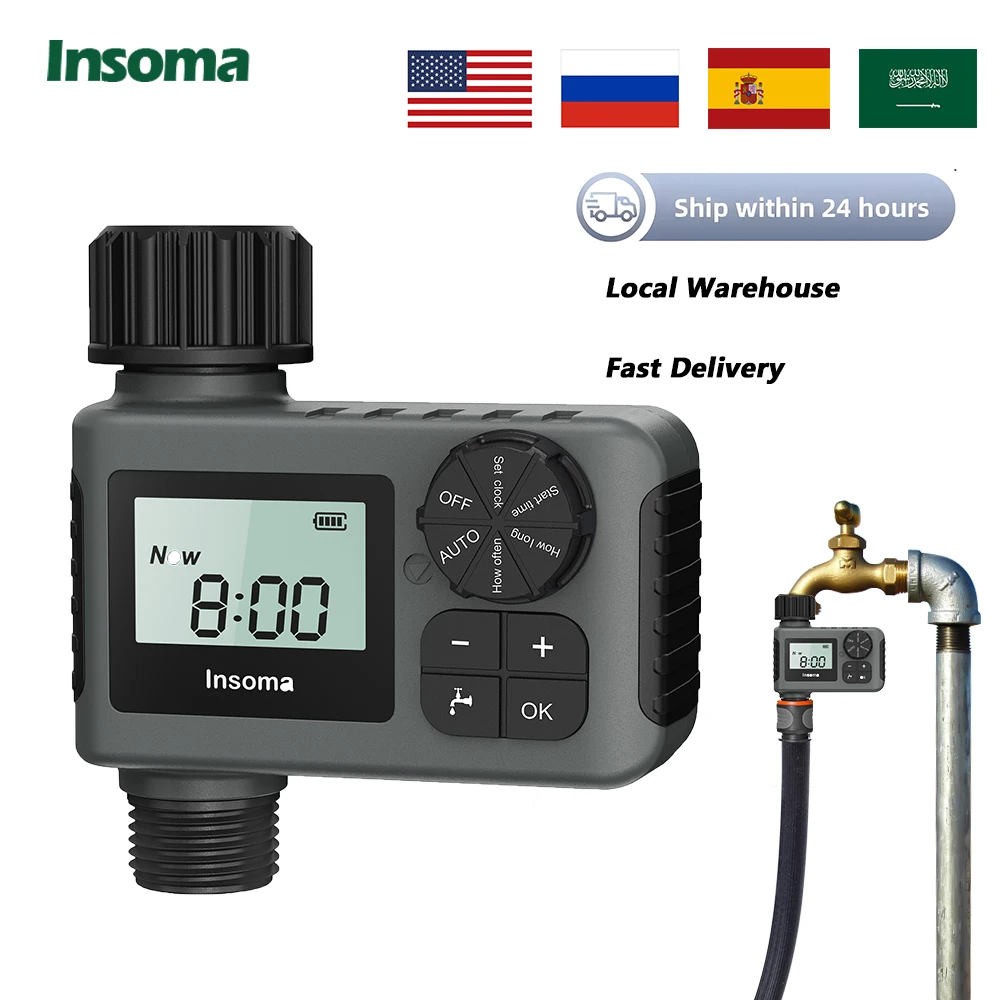 Temporizador de agua automático Insoma, sistema de riego inteligente, temporizador de aspersor, equipo programador de jardín, pantalla LCD IPX7