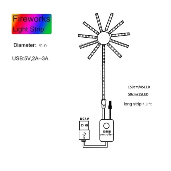 Feu d'artifice LED bande lumineuse RGB contrôle du son symphonie feu d'artifice lumière mariage noël contrôle de la musique Kit complet rêve météore lampe