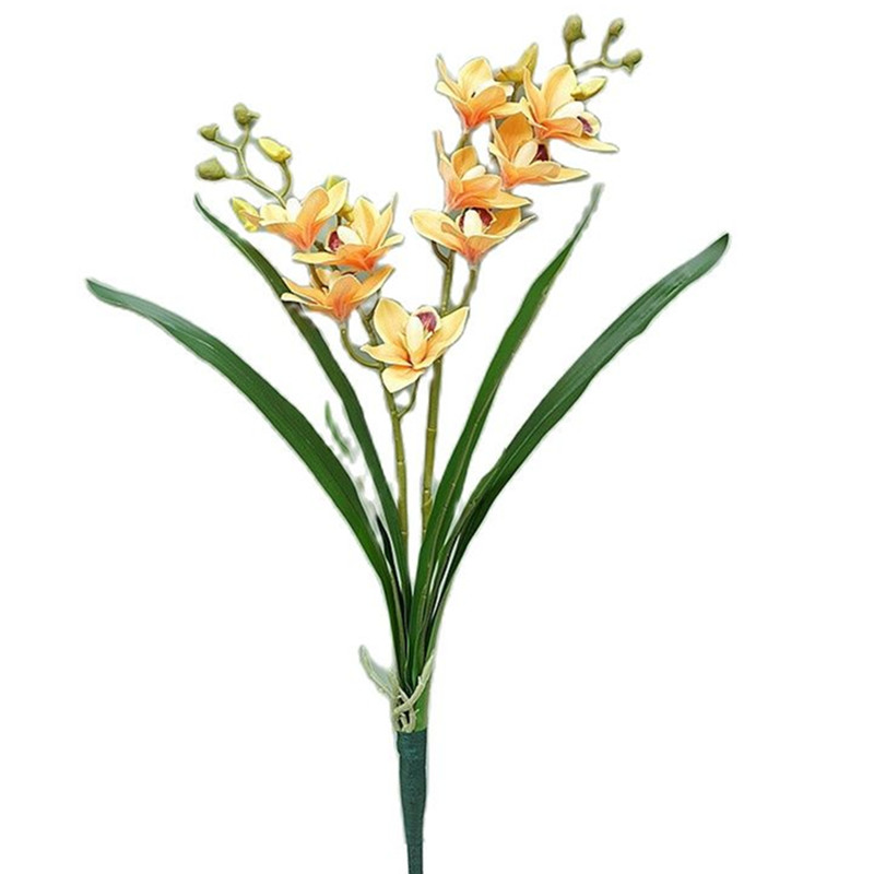 6 Buah Tanaman Bunga Palsu Cymbidium 9 Kepala Buatan Phalaenopsis Orhid untuk Dekorasi Bunga Tengah Pernikahan
