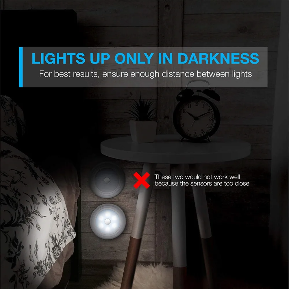 PIR Motion Sensor LED Night Light ไร้สายแบตเตอรี่ขับเคลื่อนตู้โคมไฟกลางคืนไฟข้างเตียงสําหรับตู้เสื้อผ้าบ้านห้องนอน