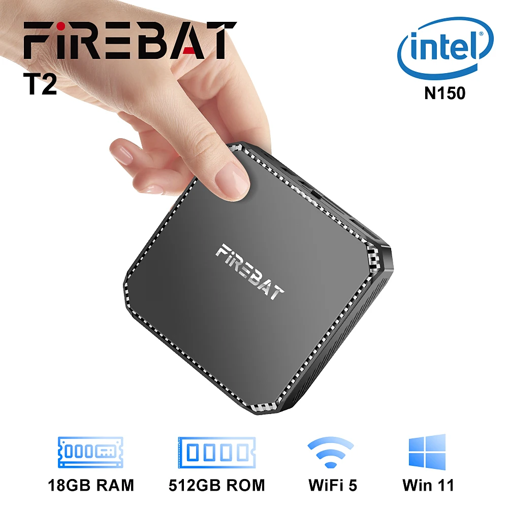 FIREBAT T2 미니PC 인텔 N150 듀얼 밴드 WiFi5 BT4.2 16GB 512GB 데스크탑 게이밍 컴퓨터 미니 PC 게이머 EU 플러그