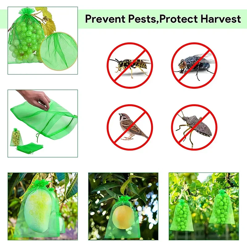 50Pcs Obst Schutz Anti-Vogel Taschen Erdbeere Trauben Mesh Tasche Plante Gemüse Netting Abdeckung Garten Werkzeug