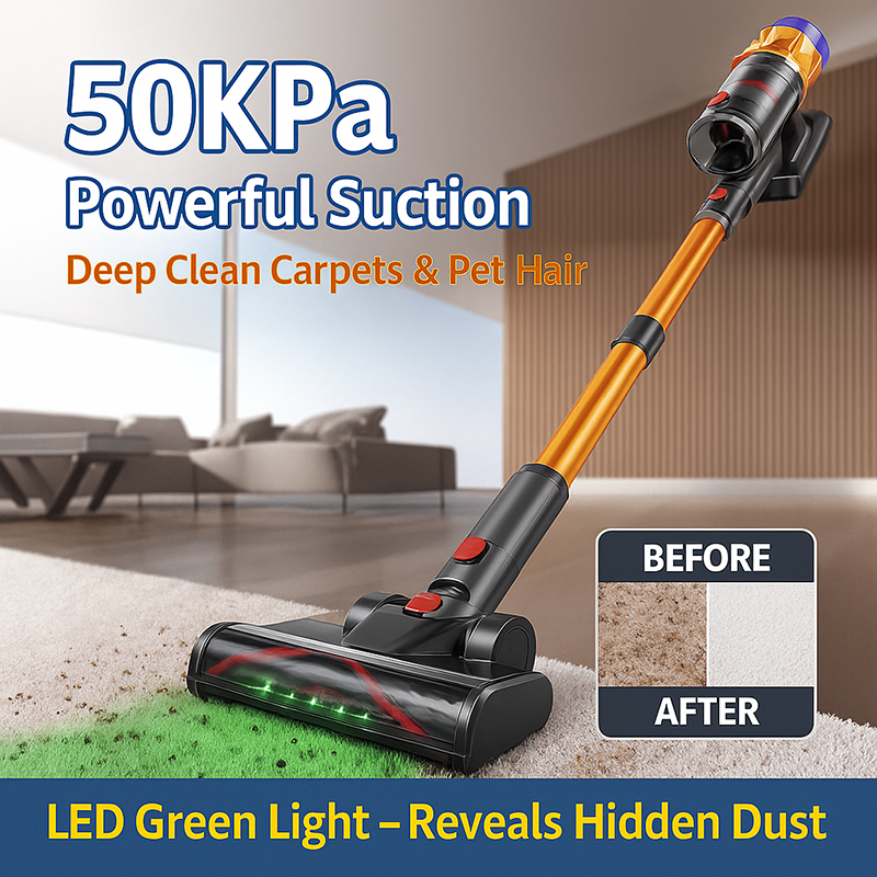 MPQU 550W Cordless Stick Handheld Vacuum Cleaner 50kPa Strong Suction Detachable Battery Touchscreen HEPA Filter Electric Broom