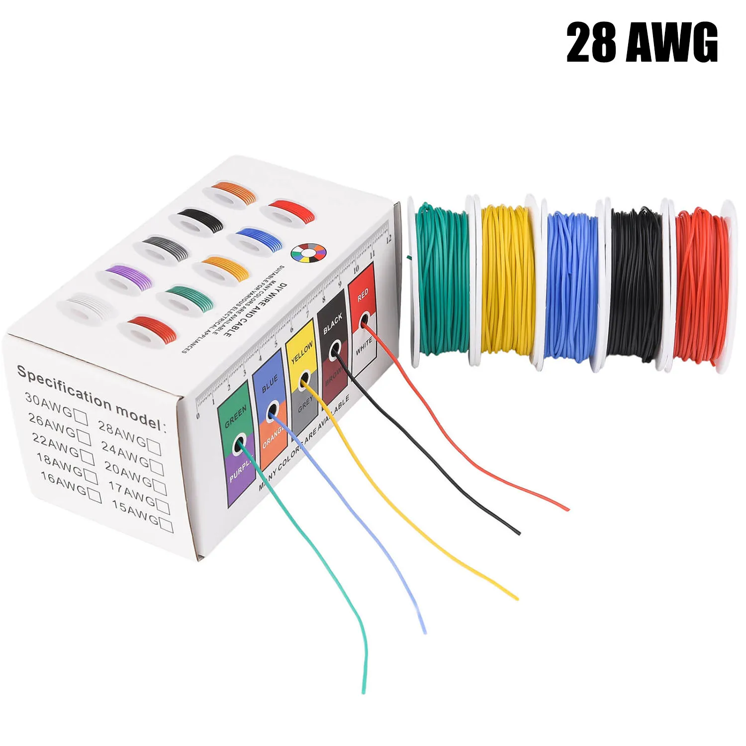 Cable eléctrico trenzado de 28 AWG, cable de cobre estañado de calibre 28, Kit de cable de conexión eléctrico de silicona Flexible, 5 colores, 32,8 pies/10m cada uno