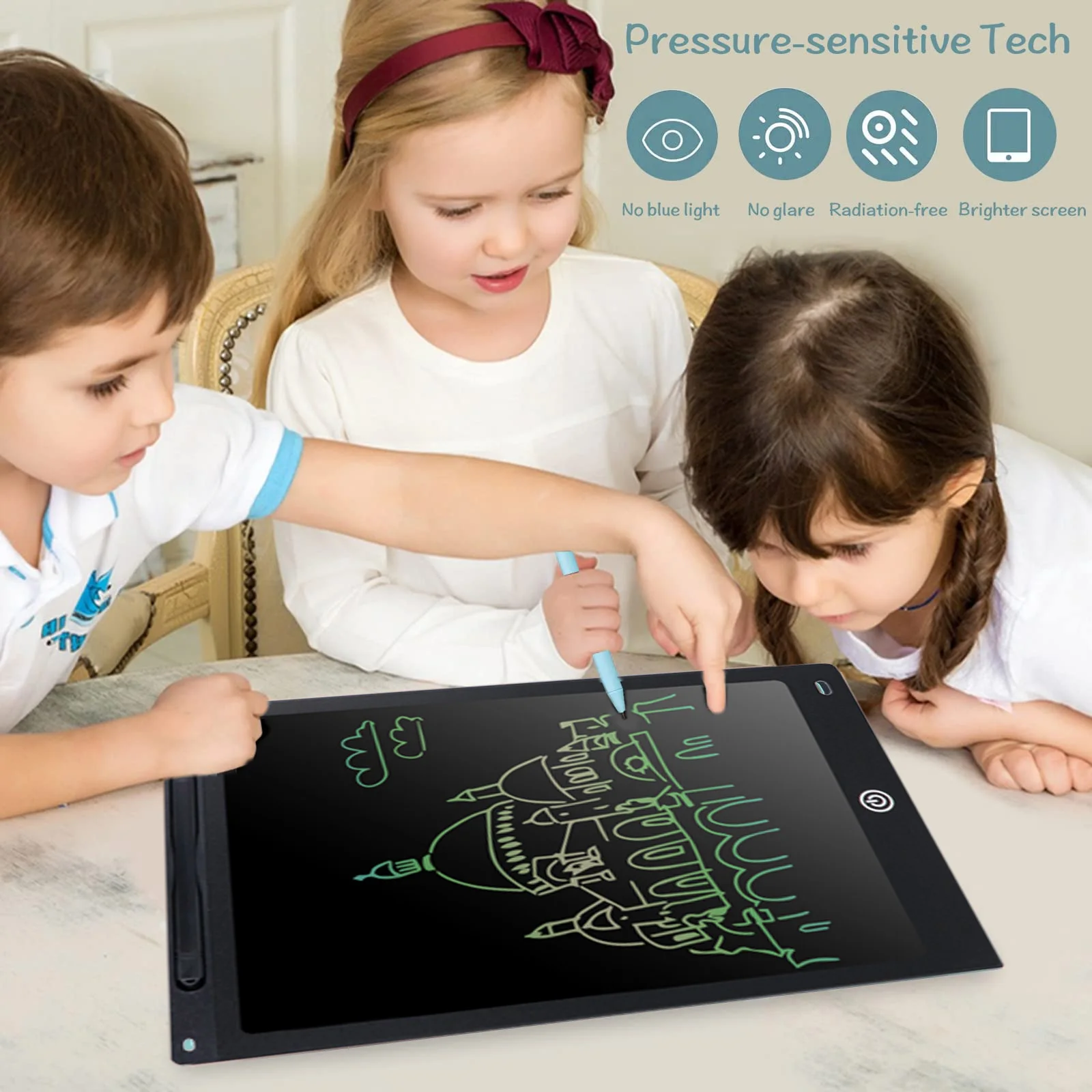 12 Zoll elektronisches Zeichenbrett (Helligkeits steigerung um 20%), Schreib tablet für Kinder, buntes Bildschirm-Doodle-Board