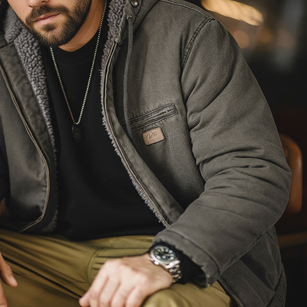 Maden retro j141 jaqueta com capuz ativo cor sólida sherpa velo algodão-acolchoado casaco com veludo quente lona outerwear para homem