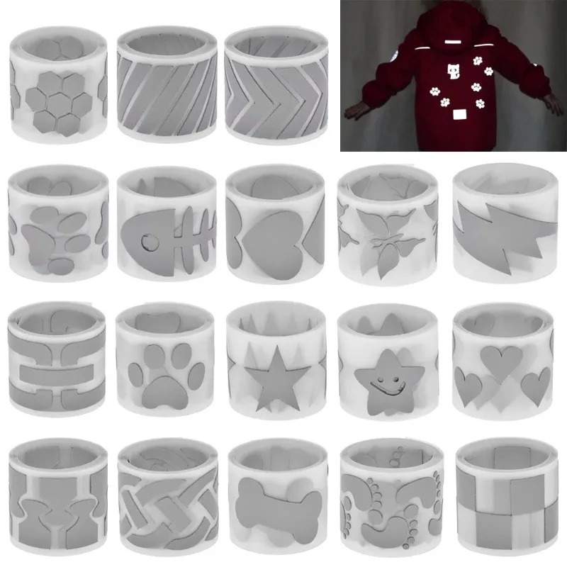 1 ロール 1 メートル × 3 センチメートルハートスター反射テープステッカー衣料用鉄バッグパック Tシャツ熱暗闇で光る反射ステッカー