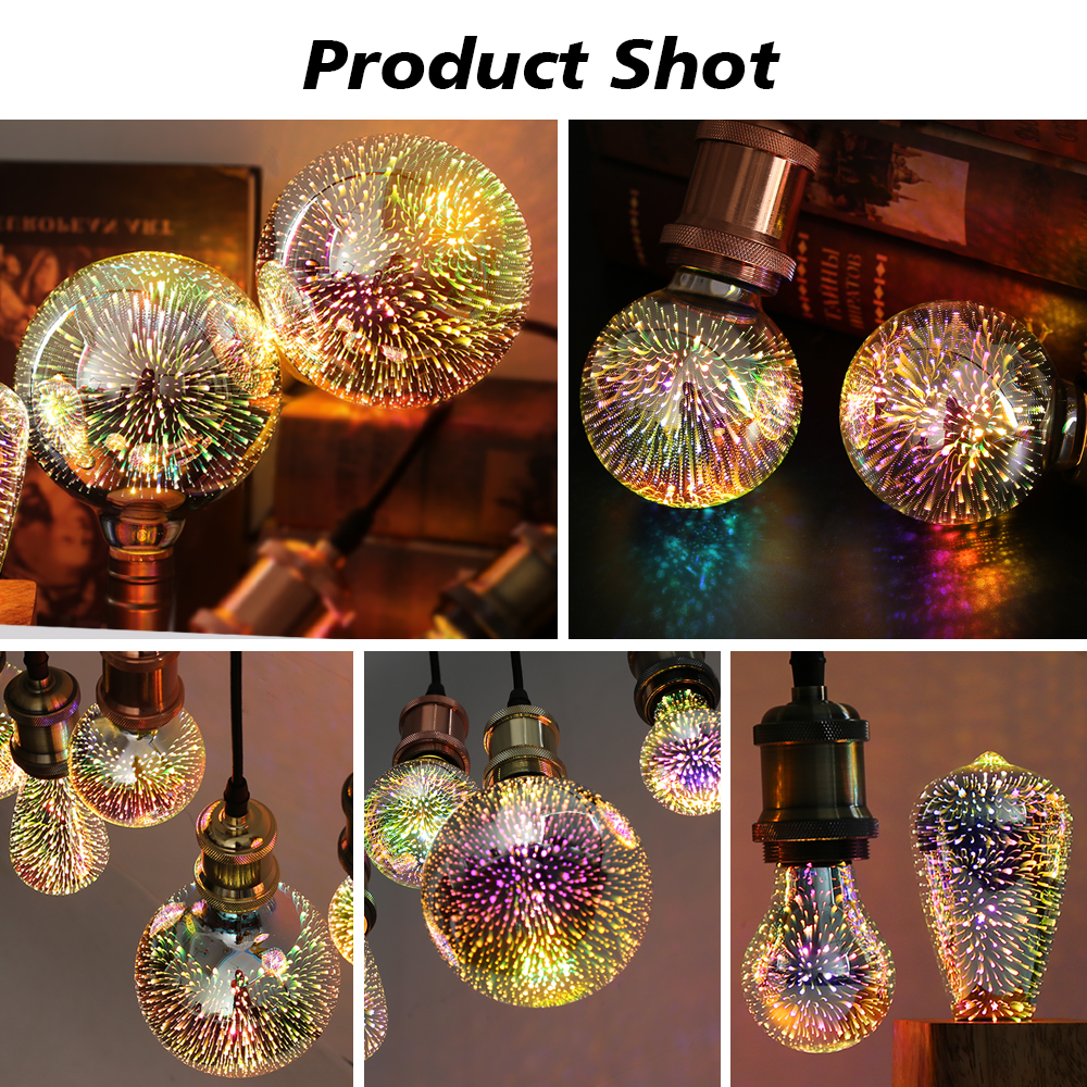 3D 장식 LED 에디슨 전구 E27 6W 110V 220V 빈티지 스타 불꽃 놀이 램프 휴일 밤 빛 앰플 LED 램프 조명