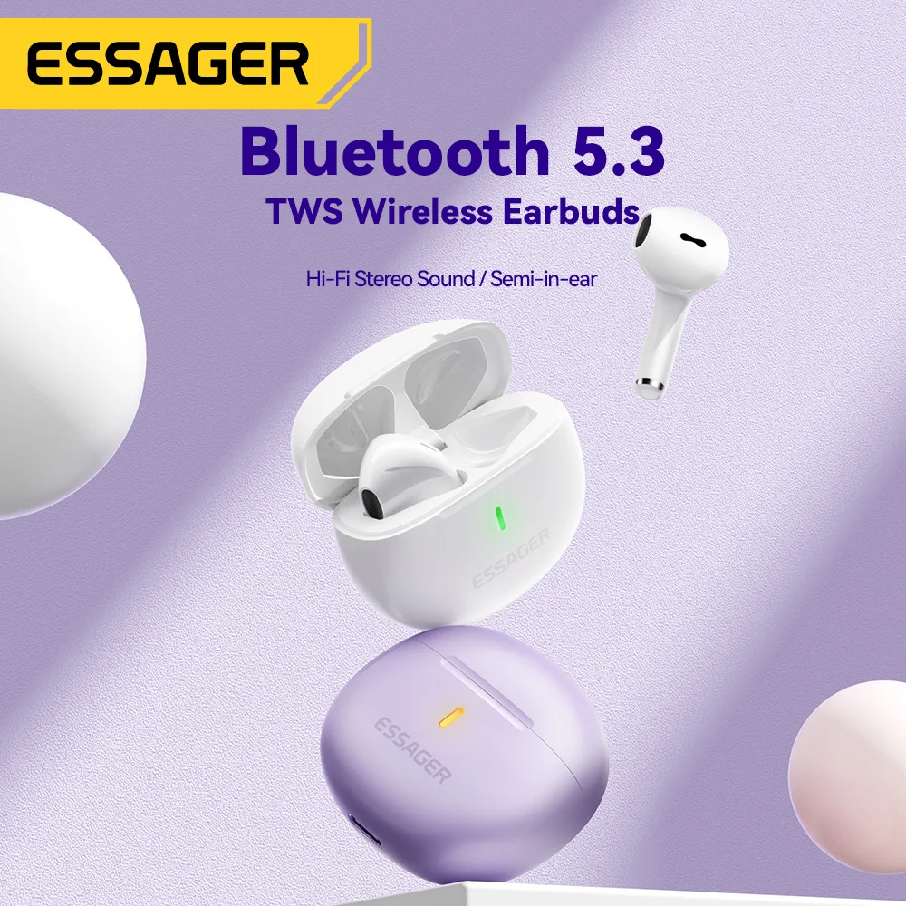 Essager-auriculares inalámbricos Bluetooth 5,3, miniauriculares TWS con estuche de carga, micrófono semi-in-ear para todos los teléfonos