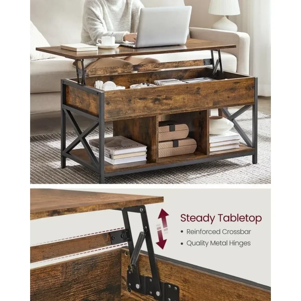 Mesa de centro elevatória, mesa de centro elevatória com prateleira de armazenamento, compartimentos ocultos e tampo elevatório, para sala de estar, escritório
