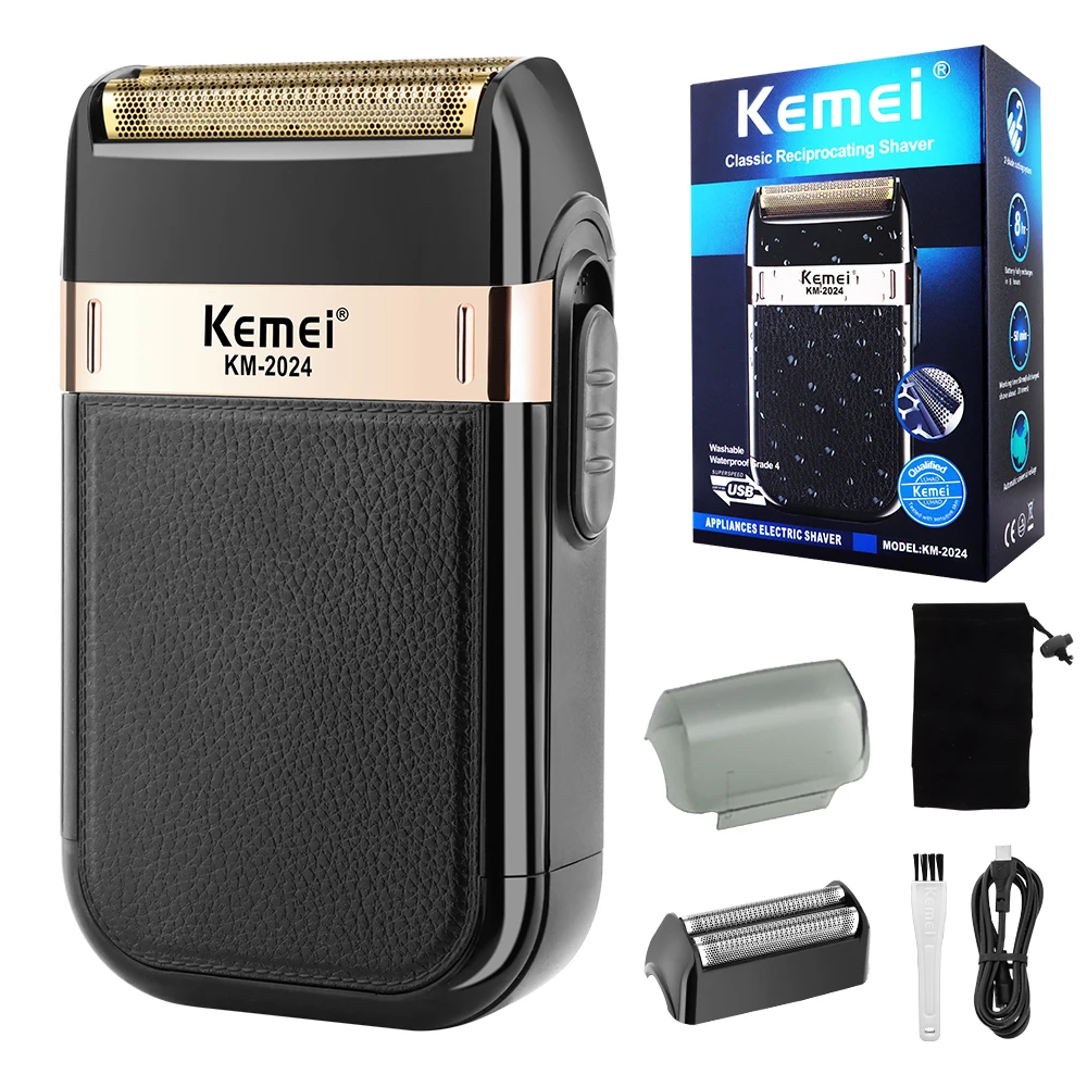 Afeitadora eléctrica profesional KEMEI-2024 para hombres, maquinillas de afeitar eléctricas, suministros de peluquero, recortadora de pelo y barba, recargable inalámbrica