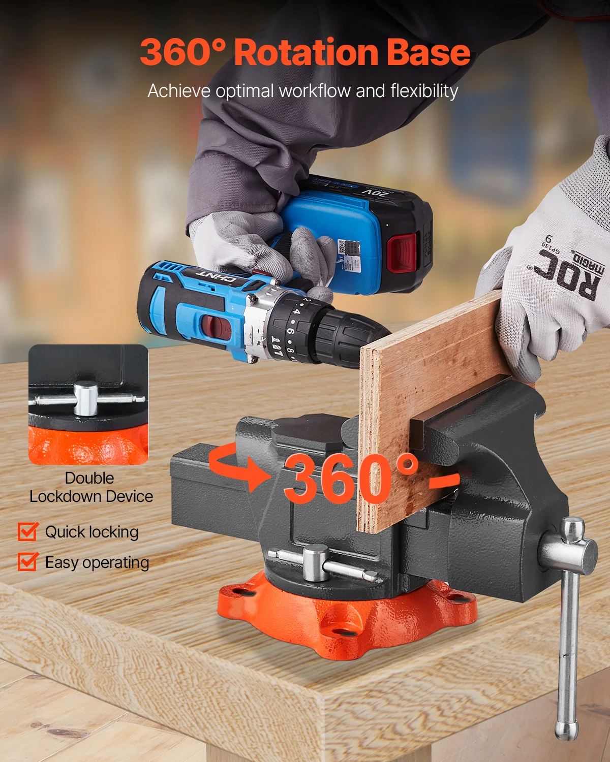 SucceBuy Bench Vise 5"/5.5"/8" Jaw Width Multipurpose Vise with 360° Swivel Locking Base Vise with Anvil for Clamping Round Pipe