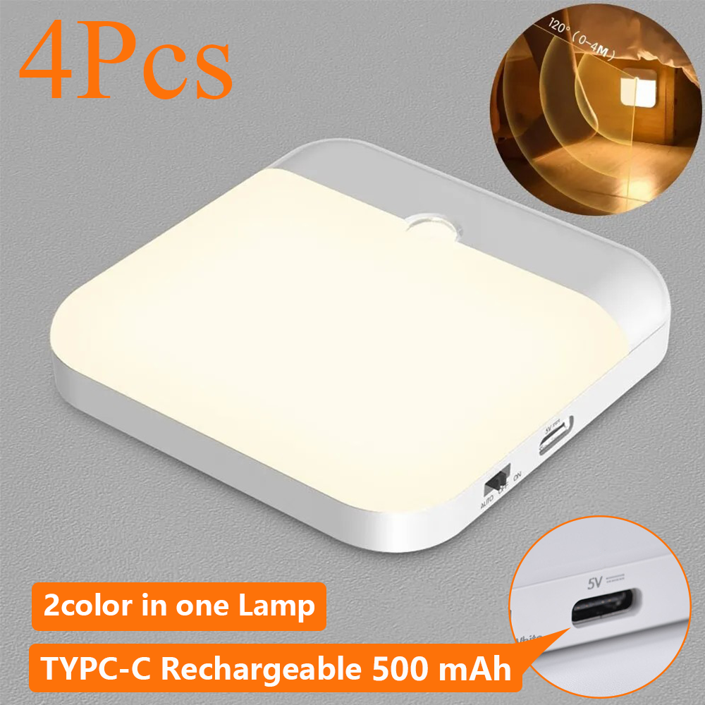 Motion Sensor Led Licht USB TYPE-C Lade Quadratische Lampe für Schlafzimmer Küche Treppe Flur Kleiderschrank Schrank Beleuchtung Nacht licht