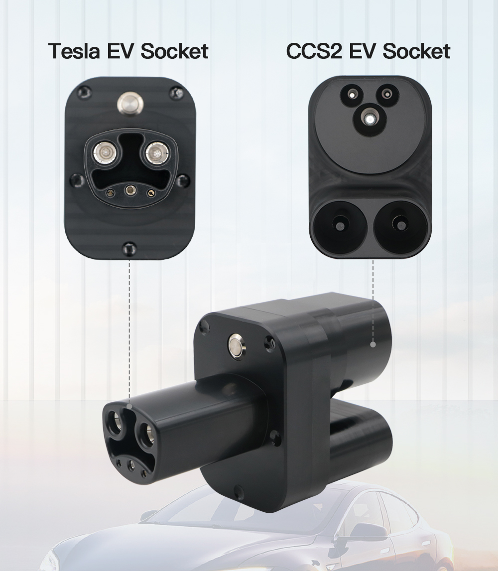 CCS2 para Tesla Car EV Charger Connector, 200A com DC para veículo elétrico, carregamento rápido, compatível com Tesla Modelo Y, S, 3