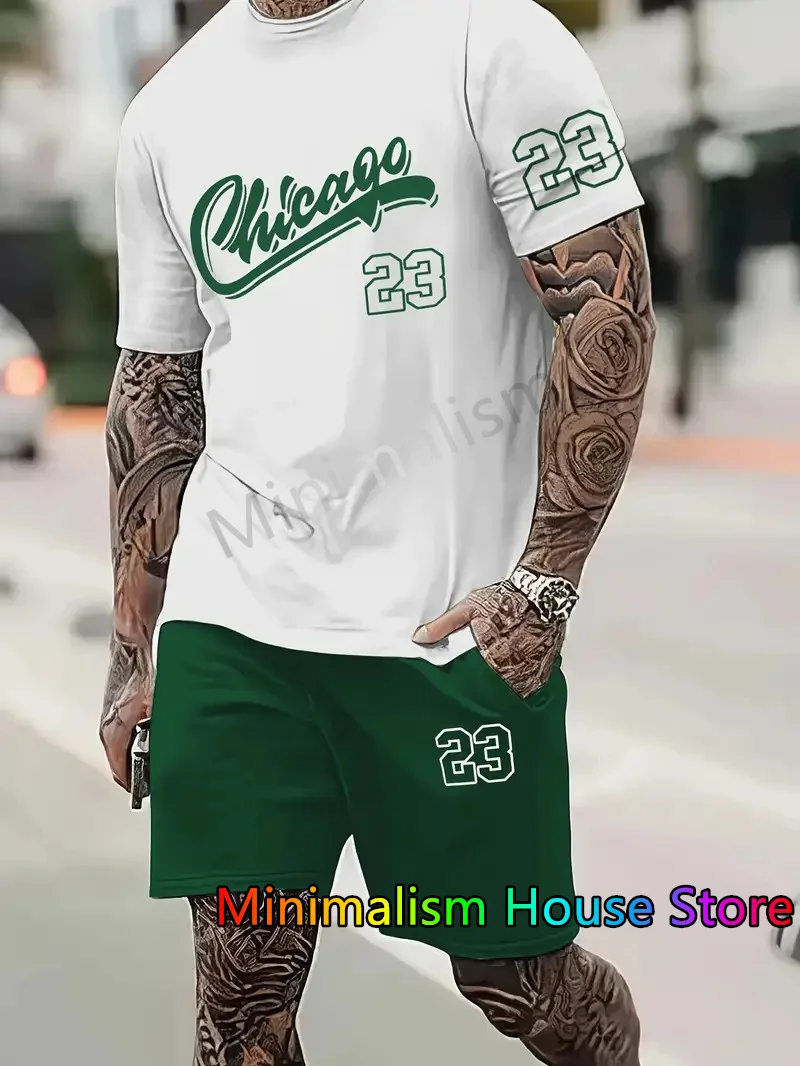 2024 新しいメンズトラックスーツセット半袖 Tシャツスーツカジュアルスーツスポーツ 3D プリントストリートショーツ 2 ピース男性服