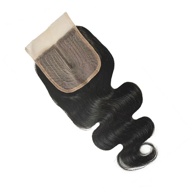 Cierre de cabello humano ondulado 4x1, encaje en T, cierre de parte media, cabello indio crudo prearrancado con pelo de bebé, Color Natural