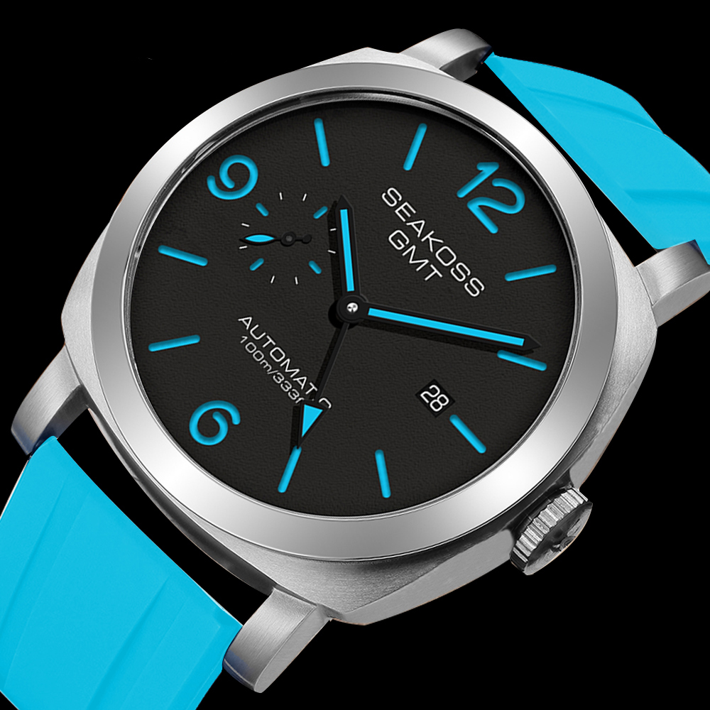 SEAKOSS GMT Super Luminous Diving Automatische mechanische Uhr Herren 10ATM 1963 Original 2557 Uhrwerk Kalender Saphir-Armbanduhr