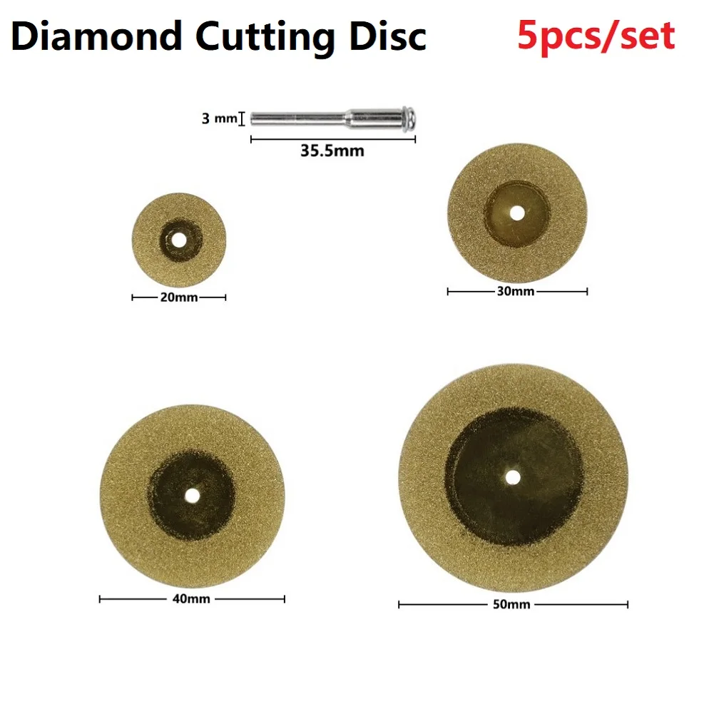 5pcs 20/30/40/50mm  Diamond Cutting Disc For Rotary Tools TiN Coated Circular Saw Blade For Cutting Gemstone Glass Ceramic
