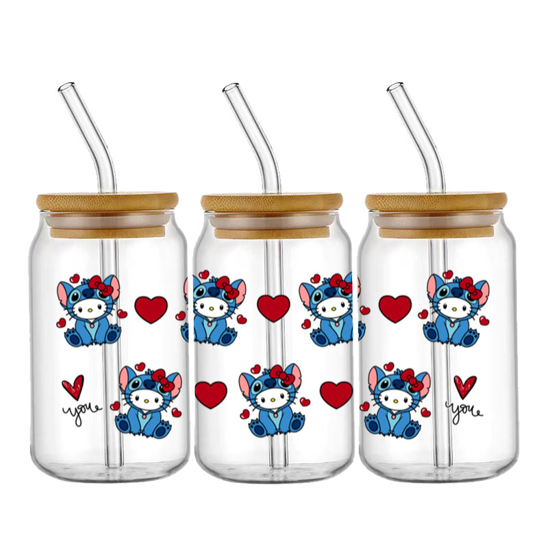 Cartoon Hello Kitty 16OZ UV DTF Cup Wraps Transfer Sticker Waterproof Transfers Decals For 16oz Glass Cup Wrap Stickers