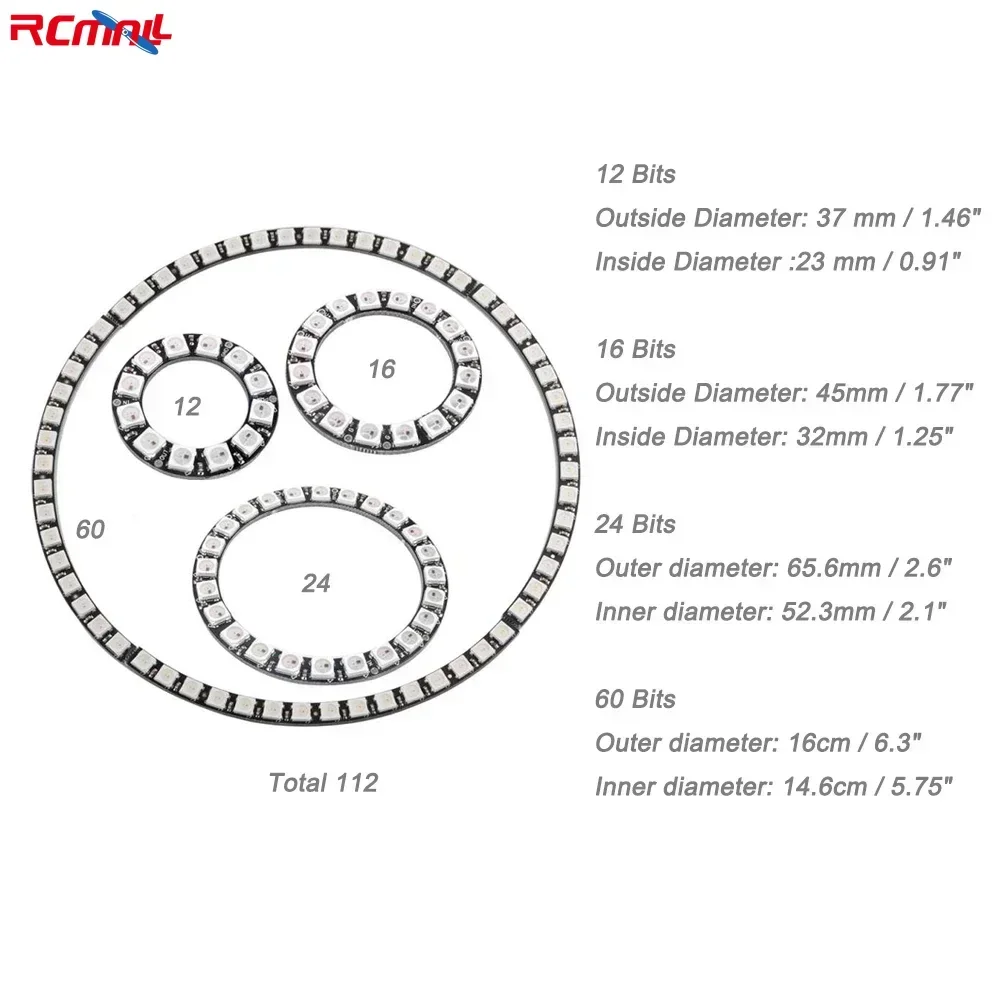 WS2812B 5050 RGB LED Ring 7 / 8 / 12 / 16 / 24 / 60 Bits Lamp Light with Integrated Drivers WS2812 for Arduino Raspberry Pi