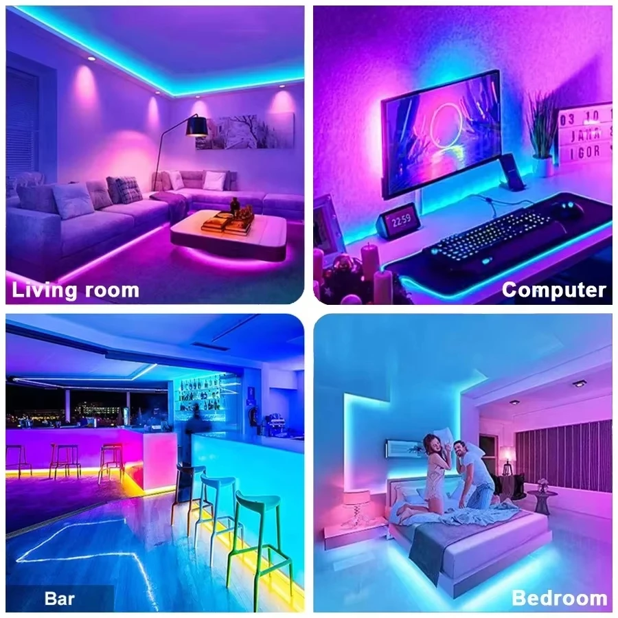 1-30M USB LED Strip Lights With Bluetooth 24Keys Remote Control RGB Flexible Lamp Tape TV Backlight Dimmable For Room Decoration