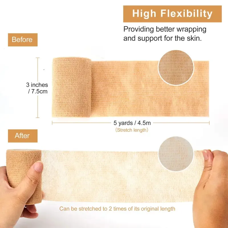 Vendaje adhesivo médico, cinta autoadhesiva deportiva elástica y transpirable, cinta para dedo envolvente Beige para muñeca y tobillo, 1/10 rollos