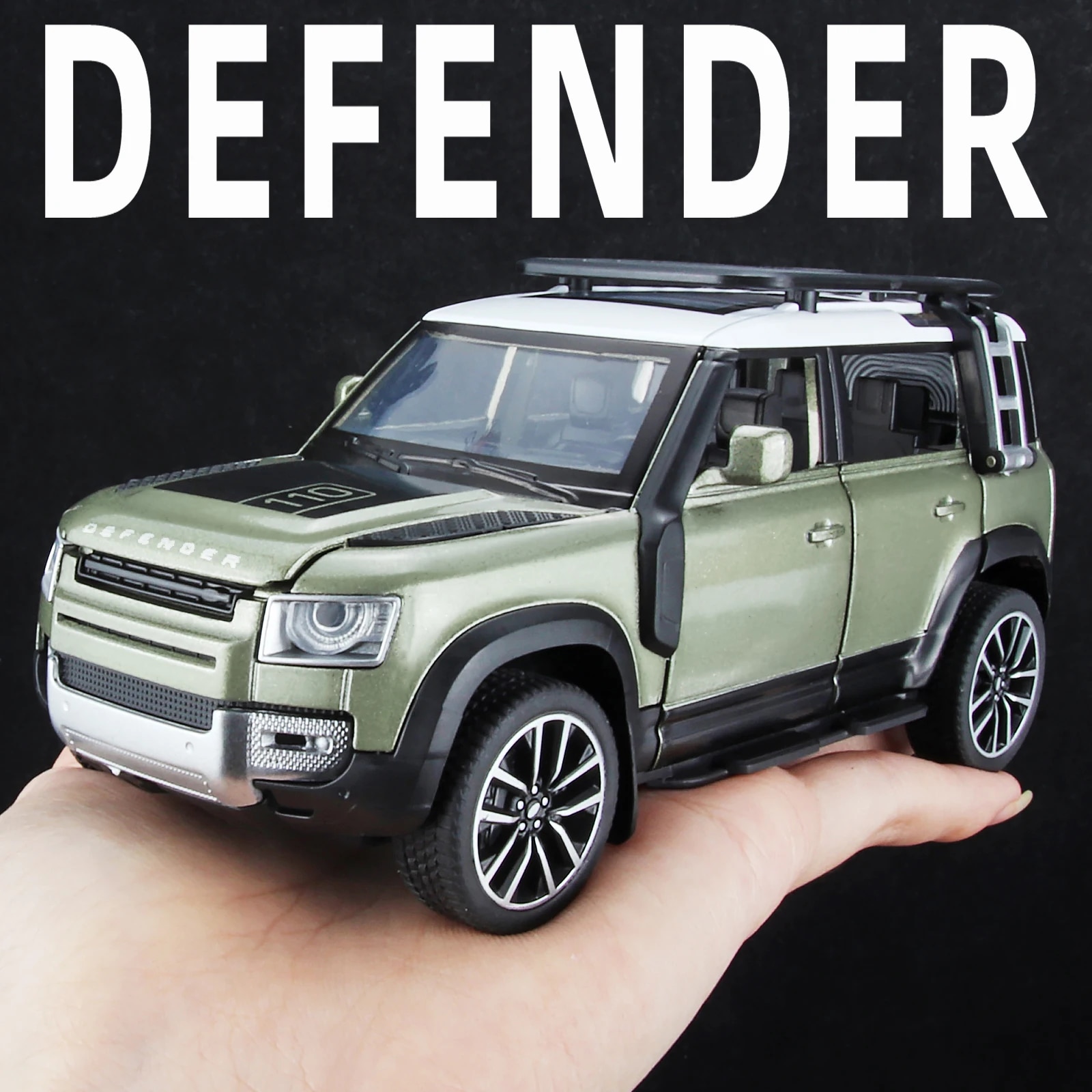 Colección de juguetes de vehículos retroceso de coche modelo fundido a presión 1/32 para Land Rover New Defender 110, regalo, con sonido y luz