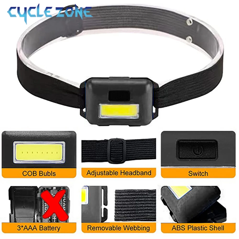 Mini Headlamp Portable COB Headlight 3 Light Modes Camping Head Flashlight Outdoor Emergency Lamp Night Working Fishing Lantern