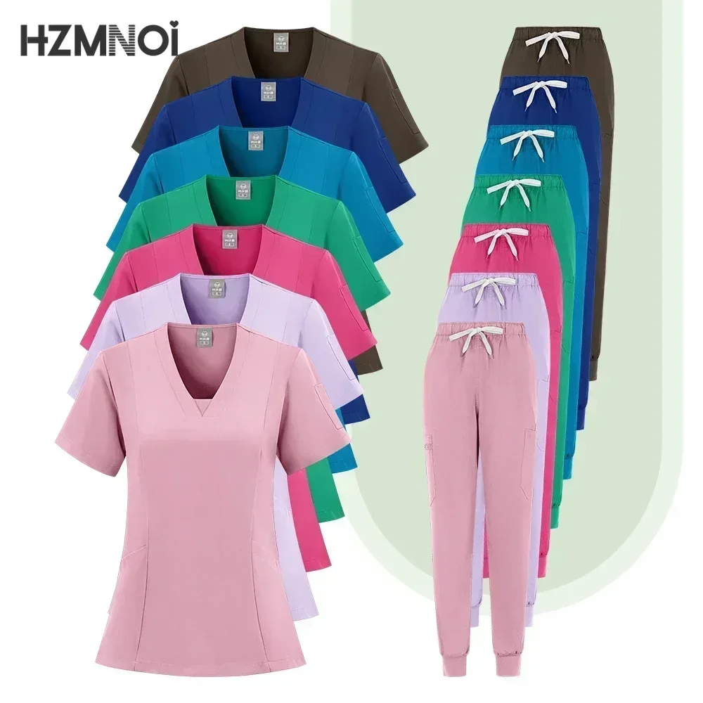 Novo multicolorido farmácia beleza spa uniformes enfermeira esfrega conjunto dentista uniformes médicos cirúrgicos elestic feminino corredores terno