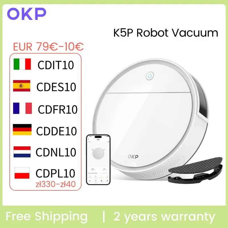 OKP K5P Roboter-Staubsauger, 5000 Pa, 180 Minuten, WLAN/App, schlankes Design, selbstaufladend, perfekt für Hartböden, Tierhaare, Teppiche