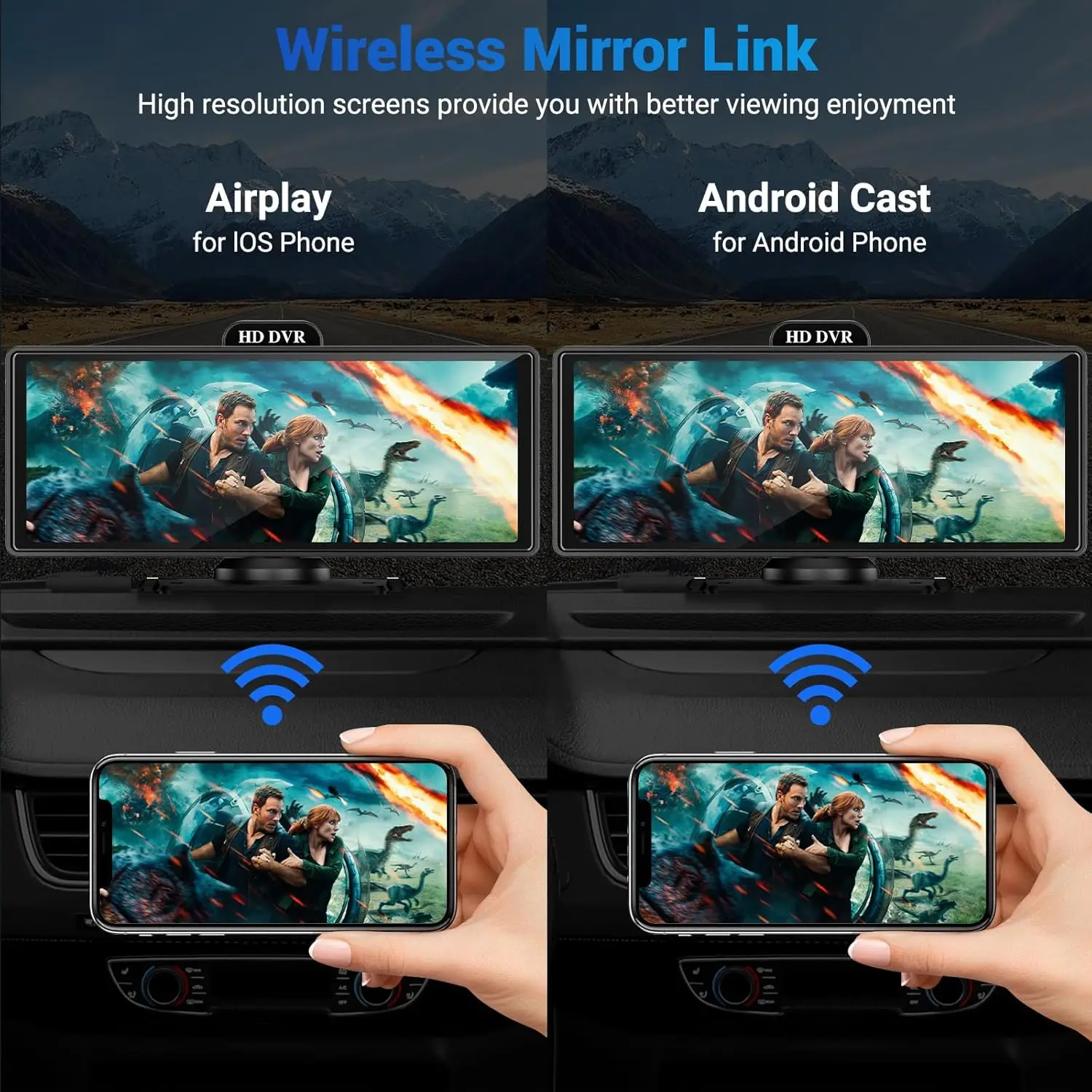 10/11.26 Polegada 4k dvr sem fio carplay & android auto traço cam bluetooth áudio gps navegação painel lente dupla gravador de vídeo