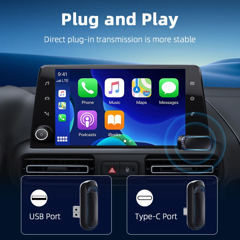 Lelv Wired to Wireless CarPlay RGB BOX Adapter for OEM Car Radio With USB / Type-C Plug and Play Smart Link Phone CarPlay Cars