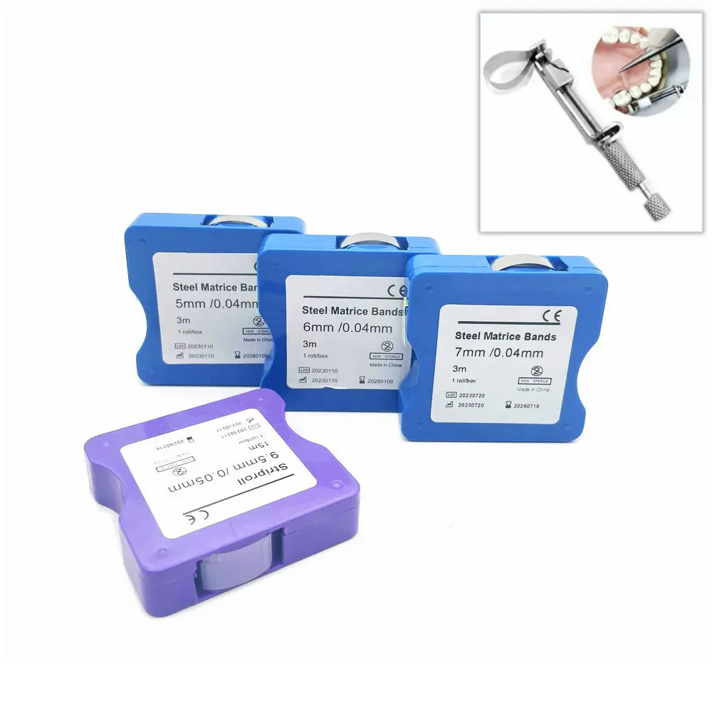 Dental Matrix Strip ทันตกรรมสแตนเลส/ฟิล์มเรซินฟื้นฟู Light Cured เรซิ่น Clear Matrix Bands 5 มม./6 มม./7 มม. ความกว้าง