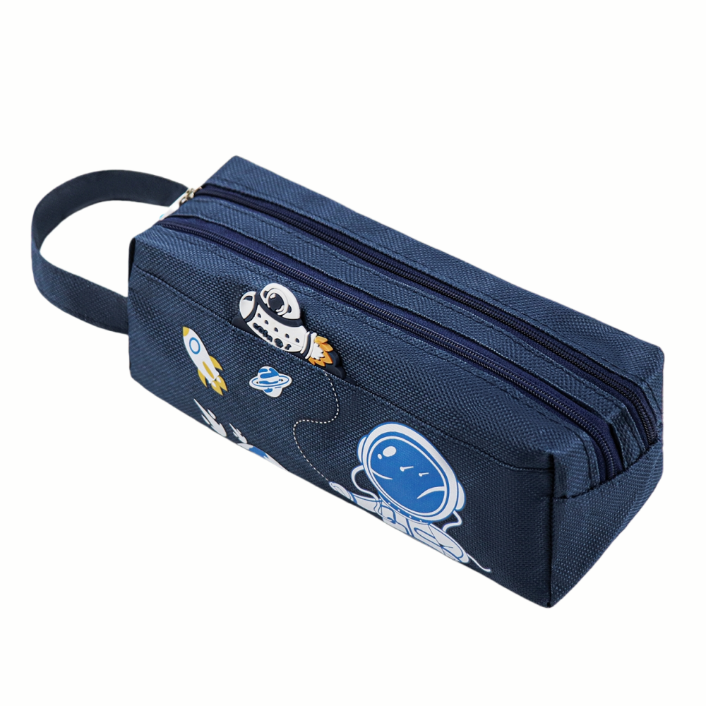 Space Astronaut tragbares Federmäppchen, niedliche Cartoon-Kinder-Briefpapiertasche, große Kapazität, Aufbewahrungstasche für Schule, Studenten, Leinen-Bleistiftbeutel