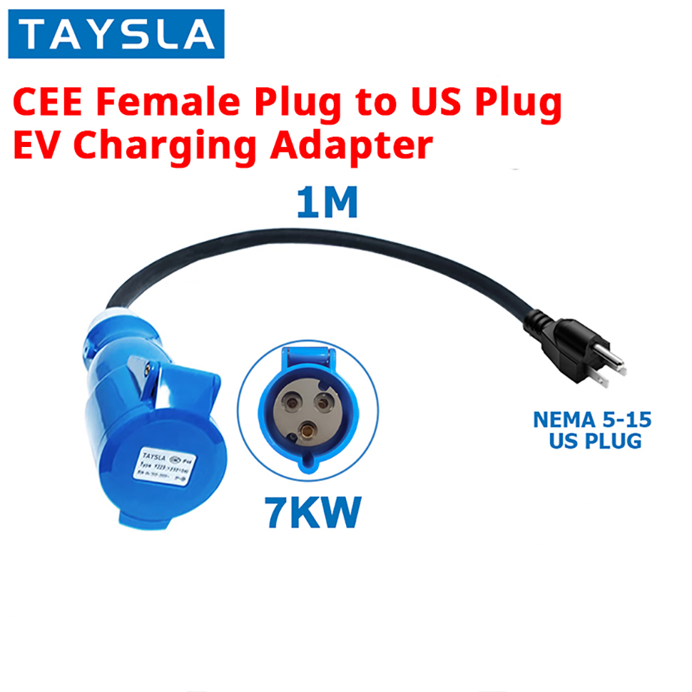 Taysla ev carregador portátil schuko plug para cee azul alimentação fêmea tomada adaptador conector cee azul 7kw 32a a 3.5kw 16a